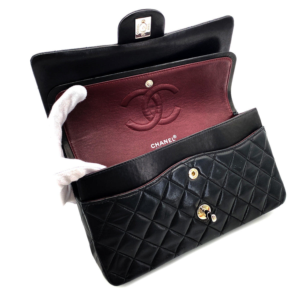 CHANEL VINTAGE CLASSIC FLAP MEDIUM CHAIN SHOULDER BAG BLACK LAMB SKIN 90268898