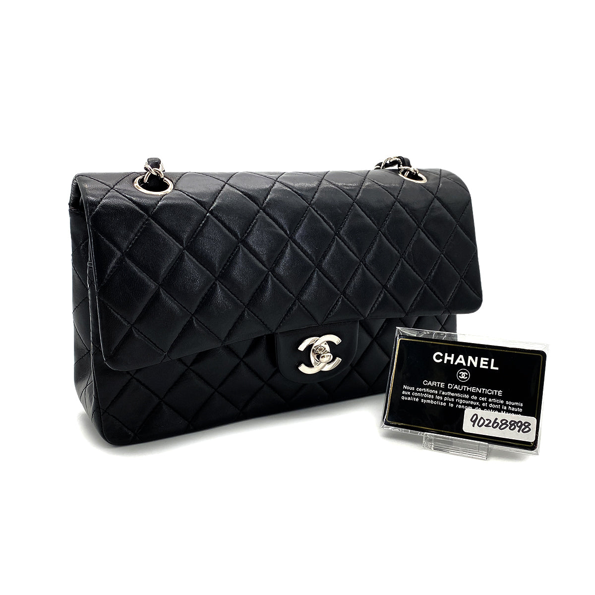 CHANEL VINTAGE CLASSIC FLAP MEDIUM CHAIN SHOULDER BAG BLACK LAMB SKIN 90268898