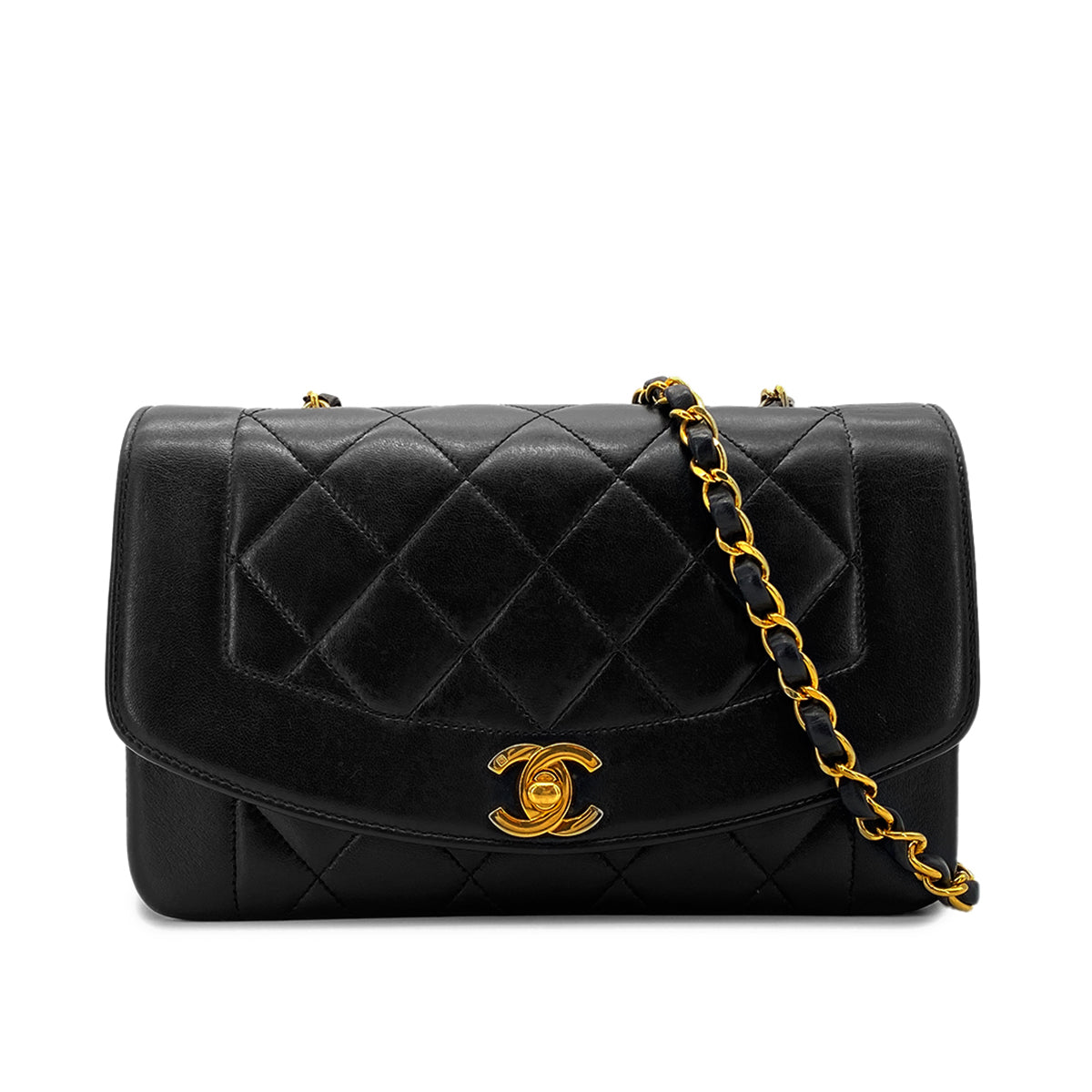 CHANEL VINTAGE DIANA SMALL CHAIN SHOULDER BAG BLACK LAMB SKIN 90268899