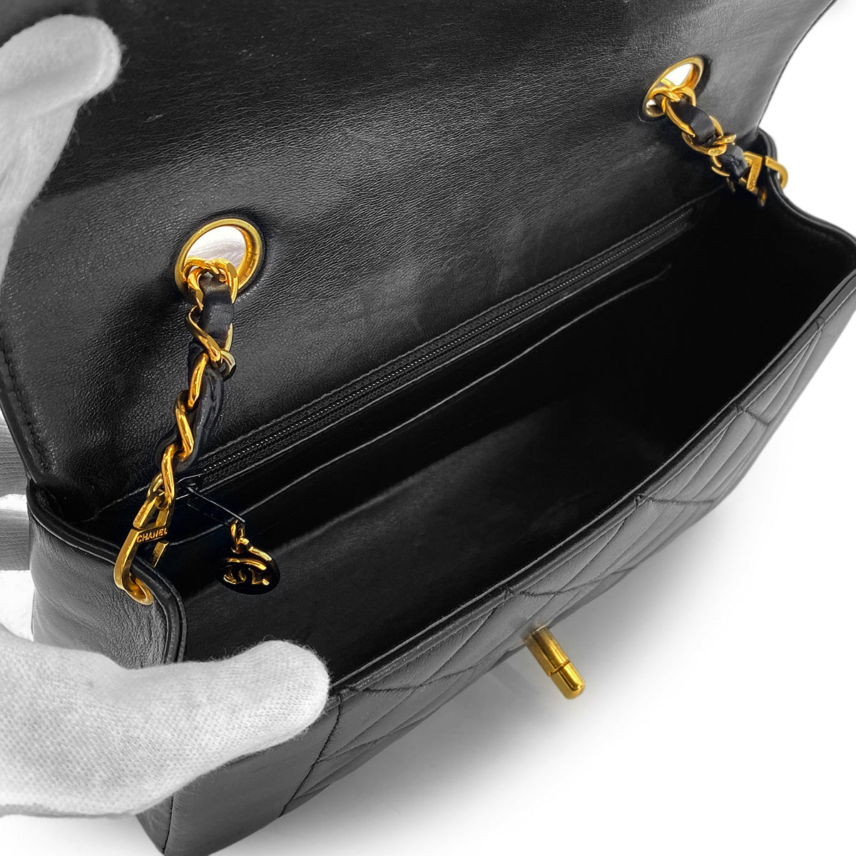 CHANEL VINTAGE DIANA SMALL CHAIN SHOULDER BAG BLACK LAMB SKIN 90268899