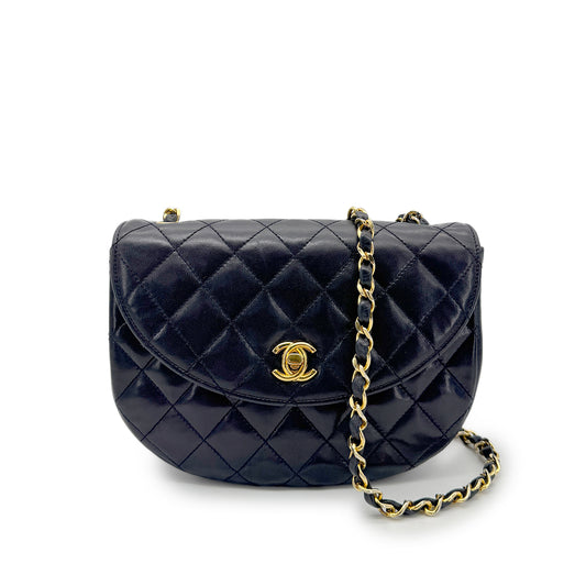 CHANEL VINTAGE CHAIN SHOULDER BAG NAVY LAMB SKIN 90268907