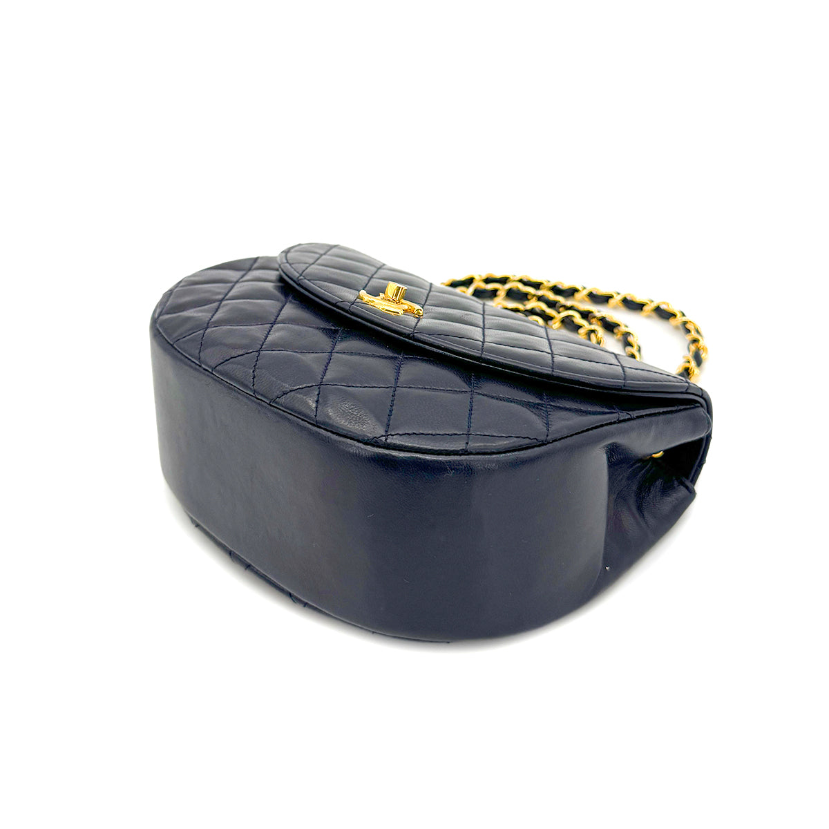 CHANEL VINTAGE CHAIN SHOULDER BAG NAVY LAMB SKIN 90268907