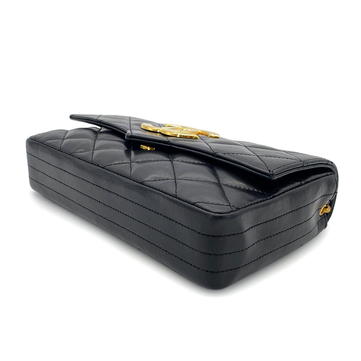 CHANEL VINTAGE MATELASSE BIG COCO CHAIN SHOULDER BAG BLACK LAMB SKIN 90268908