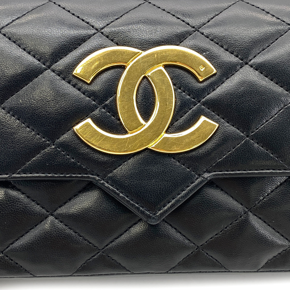 CHANEL VINTAGE MATELASSE BIG COCO CHAIN SHOULDER BAG BLACK LAMB SKIN 90268908