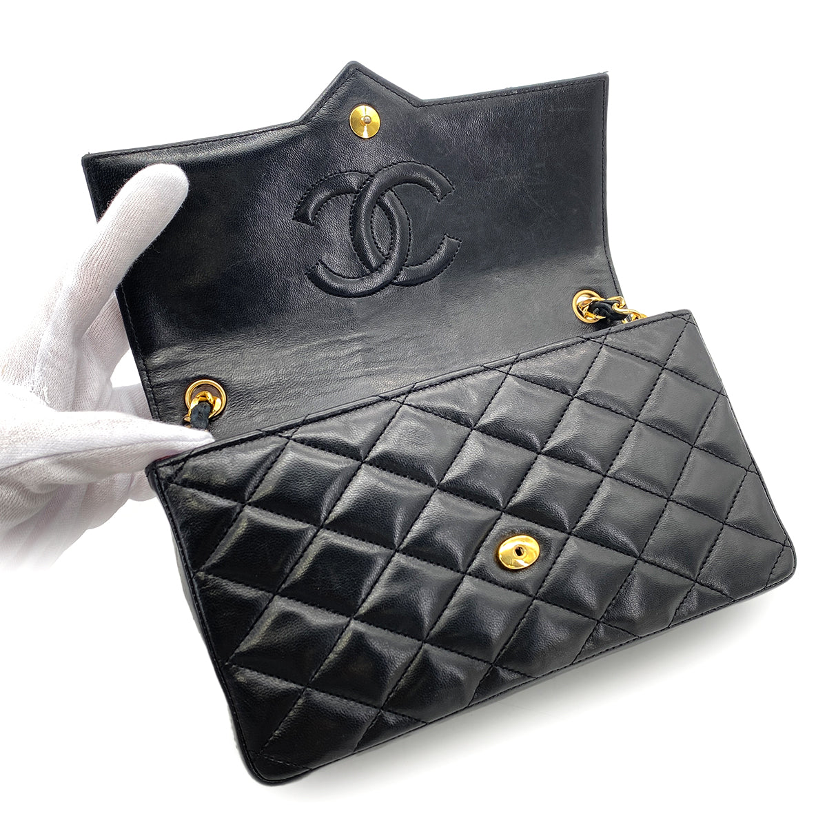 CHANEL VINTAGE MATELASSE BIG COCO CHAIN SHOULDER BAG BLACK LAMB SKIN 90268908