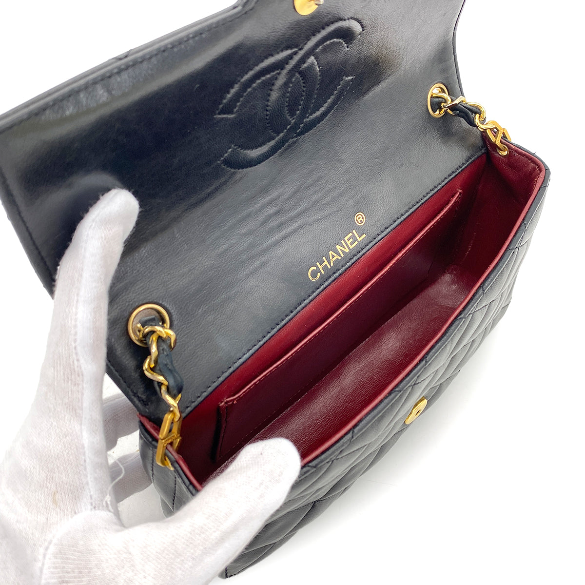 CHANEL VINTAGE MATELASSE BIG COCO CHAIN SHOULDER BAG BLACK LAMB SKIN 90268908