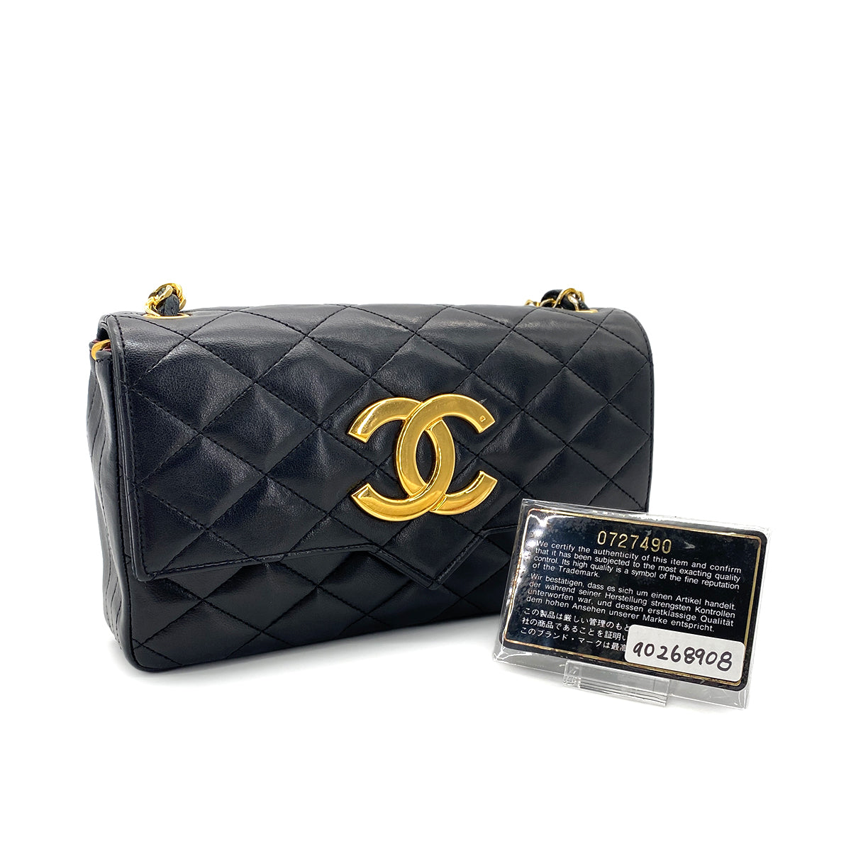 CHANEL VINTAGE MATELASSE BIG COCO CHAIN SHOULDER BAG BLACK LAMB SKIN 90268908