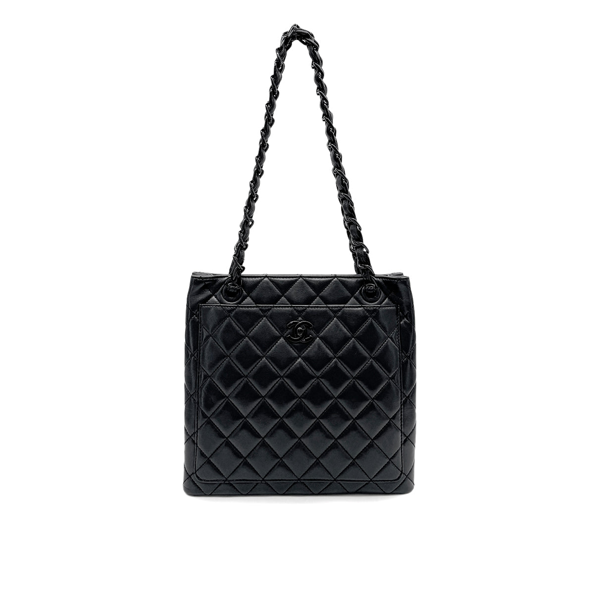 CHANEL VINTAGE PLASTIC CHAIN SHOULDER BAG BLACK 90268909
