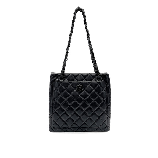 CHANEL VINTAGE PLASTIC CHAIN SHOULDER BAG BLACK 90268909