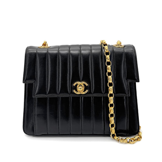 CHANEL VINTAGE MADEMOISELLE BIJOU CHAIN SHOULDER BAG BLACK LAMB SKIN 90269035