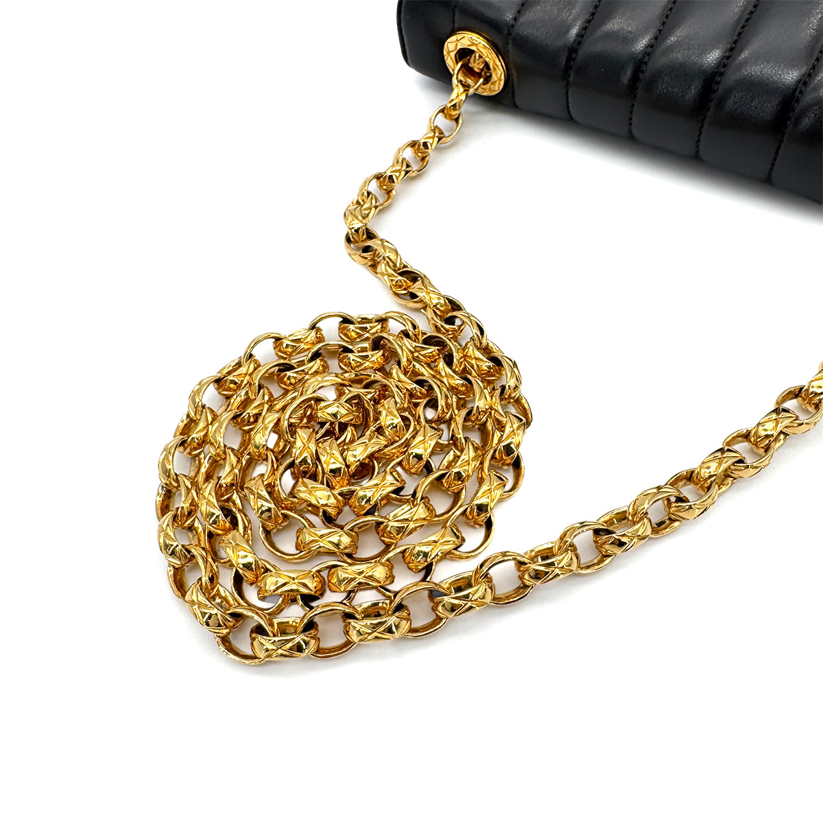 CHANEL VINTAGE MADEMOISELLE BIJOU CHAIN SHOULDER BAG BLACK LAMB SKIN 90269035