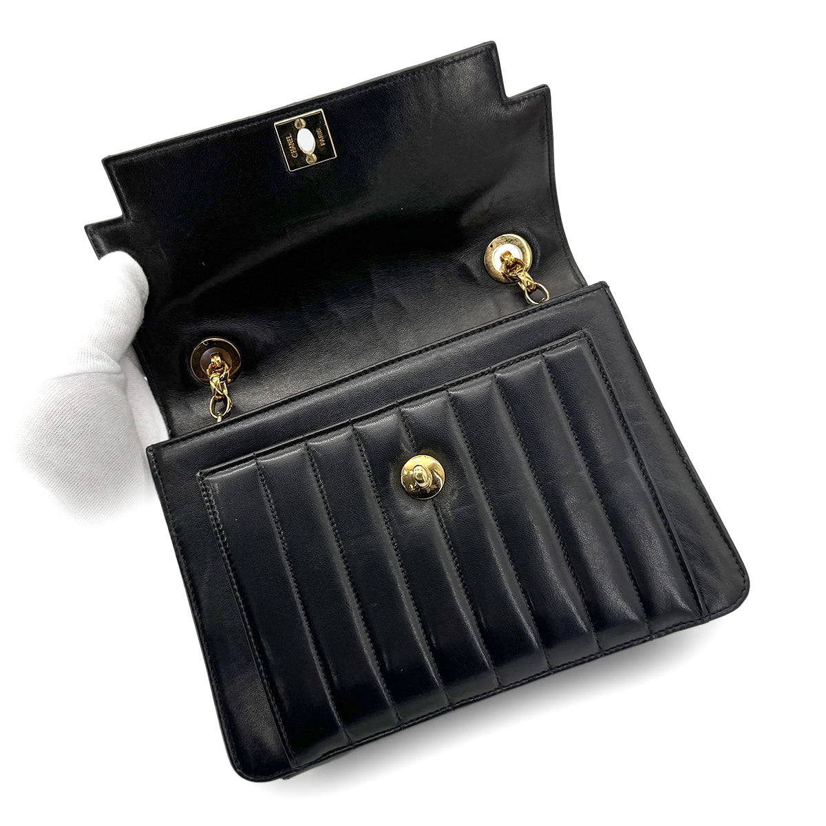 CHANEL VINTAGE MADEMOISELLE BIJOU CHAIN SHOULDER BAG BLACK LAMB SKIN 90269035