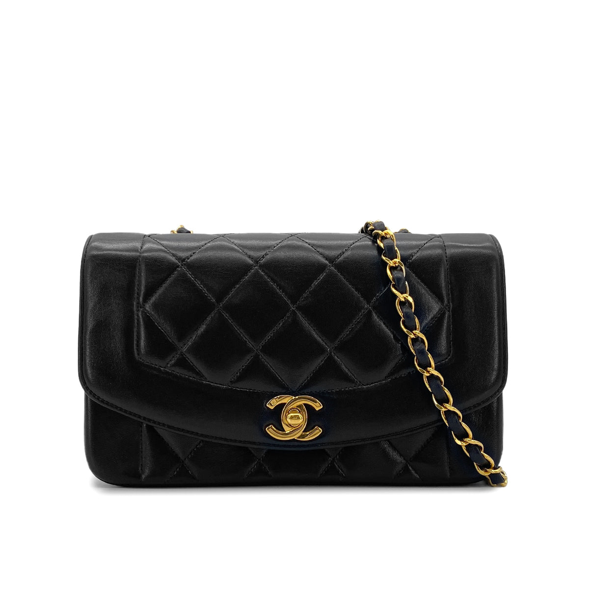CHANEL VINTAGE DIANA SMALL CHAIN SHOULDER BAG BLACK LAMB SKIN 90269039