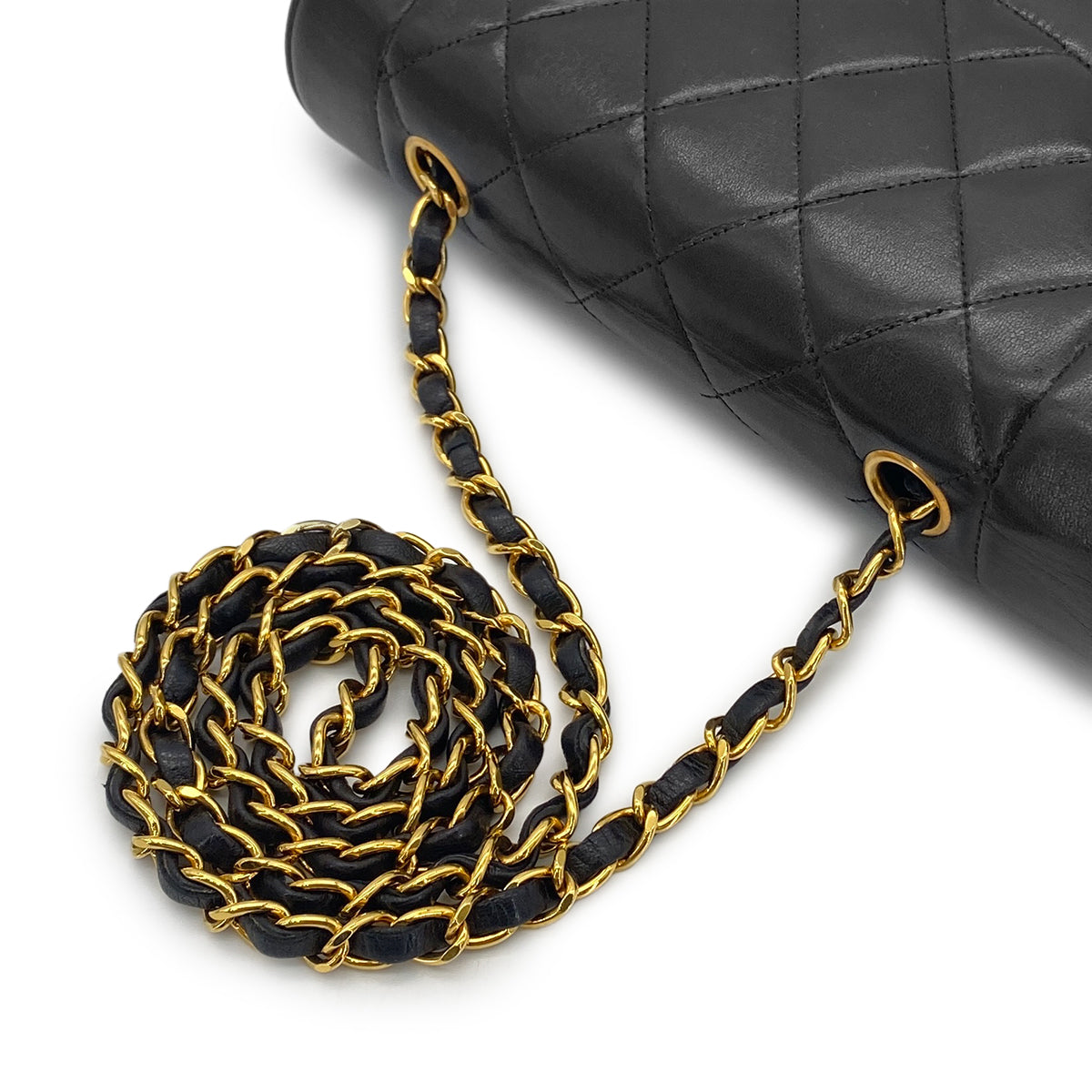 CHANEL VINTAGE DIANA SMALL CHAIN SHOULDER BAG BLACK LAMB SKIN 90269039