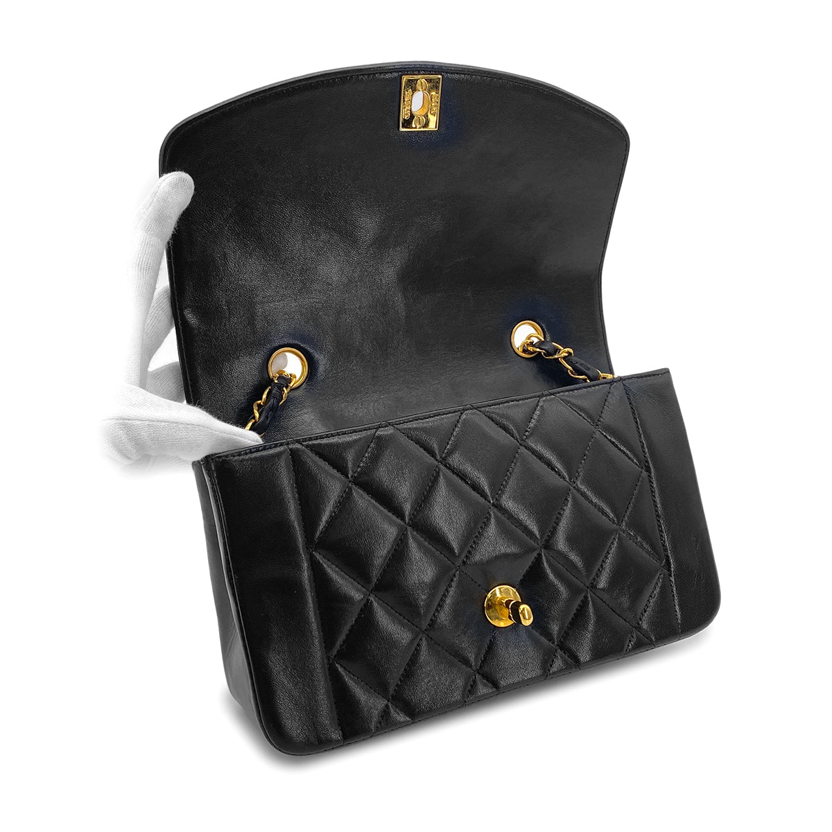 CHANEL VINTAGE DIANA SMALL CHAIN SHOULDER BAG BLACK LAMB SKIN 90269039