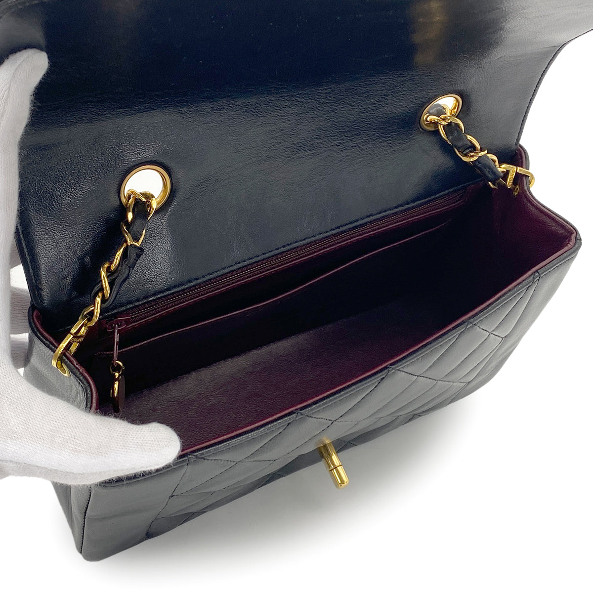 CHANEL VINTAGE DIANA SMALL CHAIN SHOULDER BAG BLACK LAMB SKIN 90269039