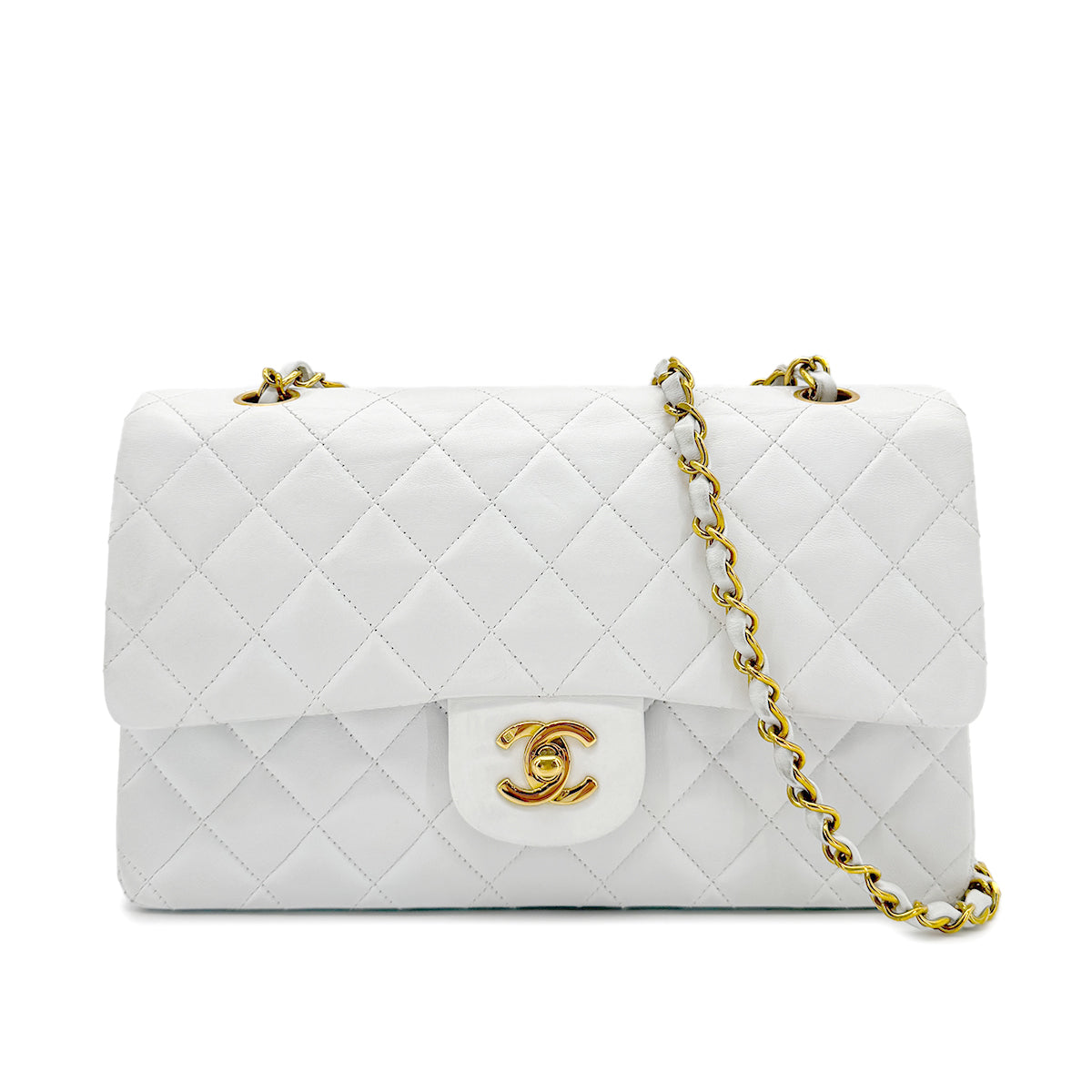 CHANEL VINTAGE CLASSIC FLAP MEDIUM CHAIN SHOULDER BAG WHITE LAMB SKIN 90269058