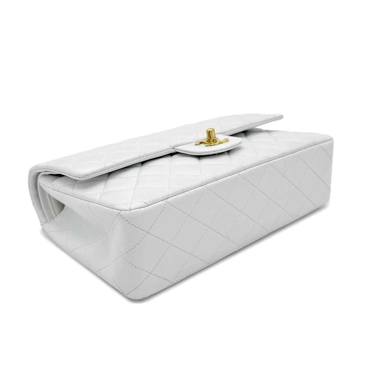 CHANEL VINTAGE CLASSIC FLAP MEDIUM CHAIN SHOULDER BAG WHITE LAMB SKIN 90269058