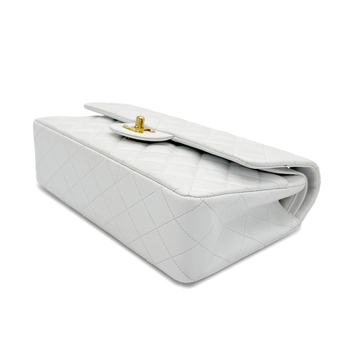 CHANEL VINTAGE CLASSIC FLAP MEDIUM CHAIN SHOULDER BAG WHITE LAMB SKIN 90269058