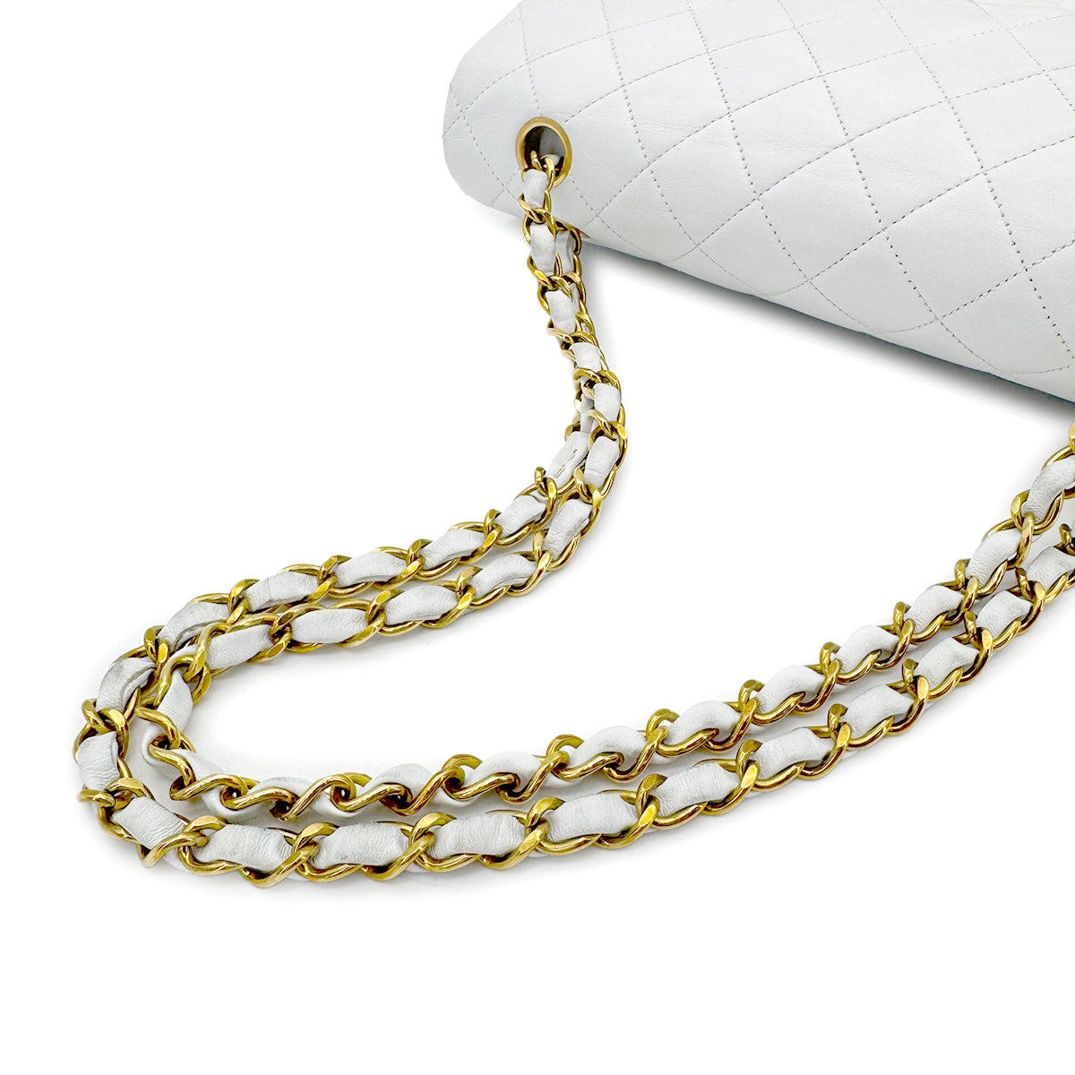 CHANEL VINTAGE CLASSIC FLAP MEDIUM CHAIN SHOULDER BAG WHITE LAMB SKIN 90269058