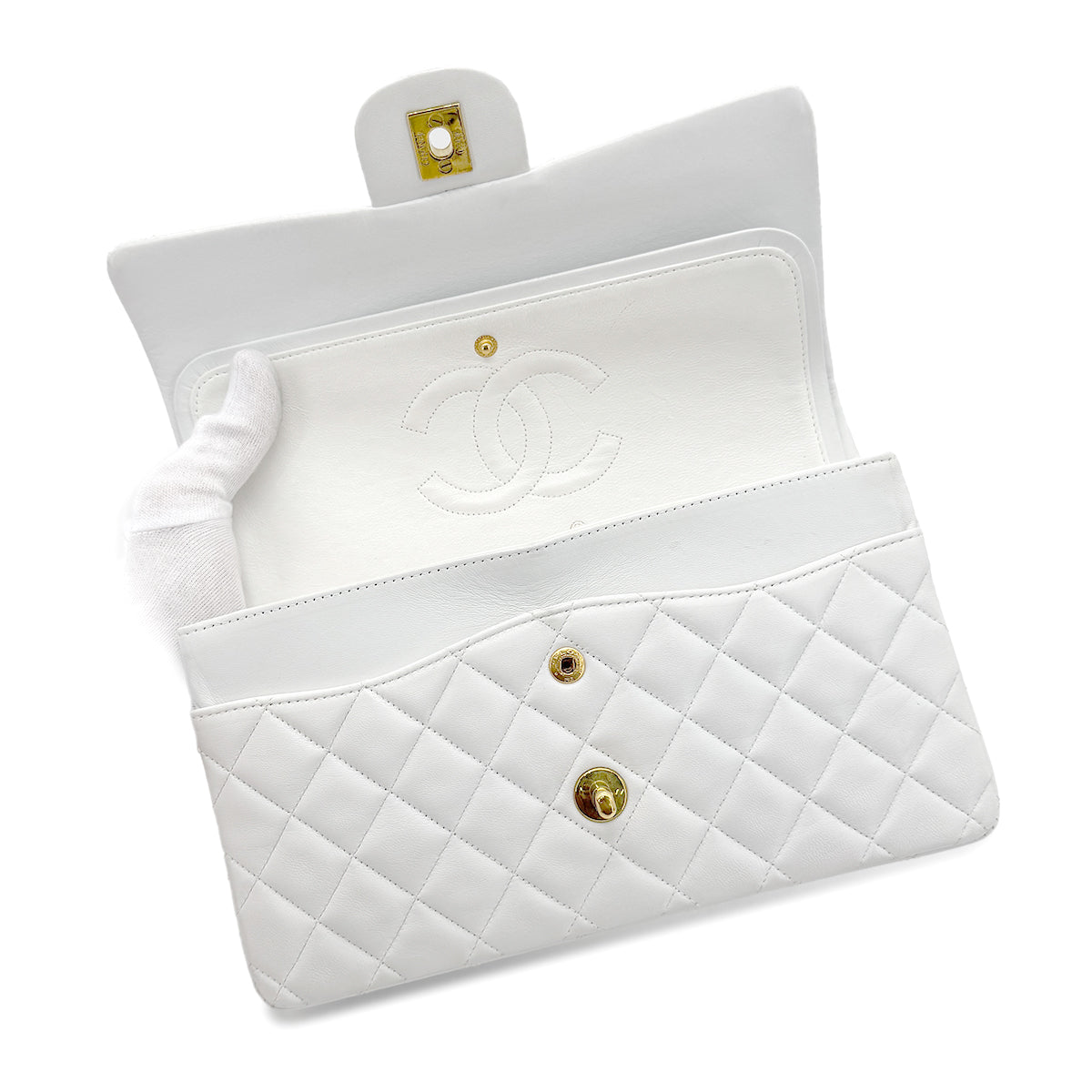 CHANEL VINTAGE CLASSIC FLAP MEDIUM CHAIN SHOULDER BAG WHITE LAMB SKIN 90269058