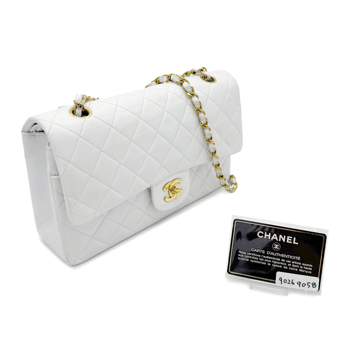 CHANEL VINTAGE CLASSIC FLAP MEDIUM CHAIN SHOULDER BAG WHITE LAMB SKIN 90269058