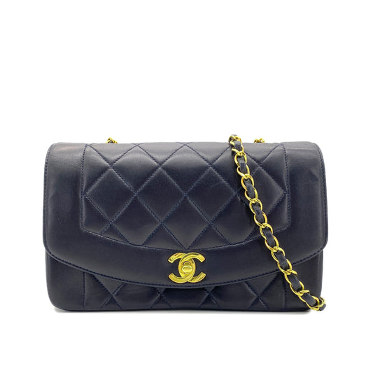 CHANEL VINTAGE DIANA SMALL CHAIN SHOULDER BAG NAVY LAMB SKIN 90269059