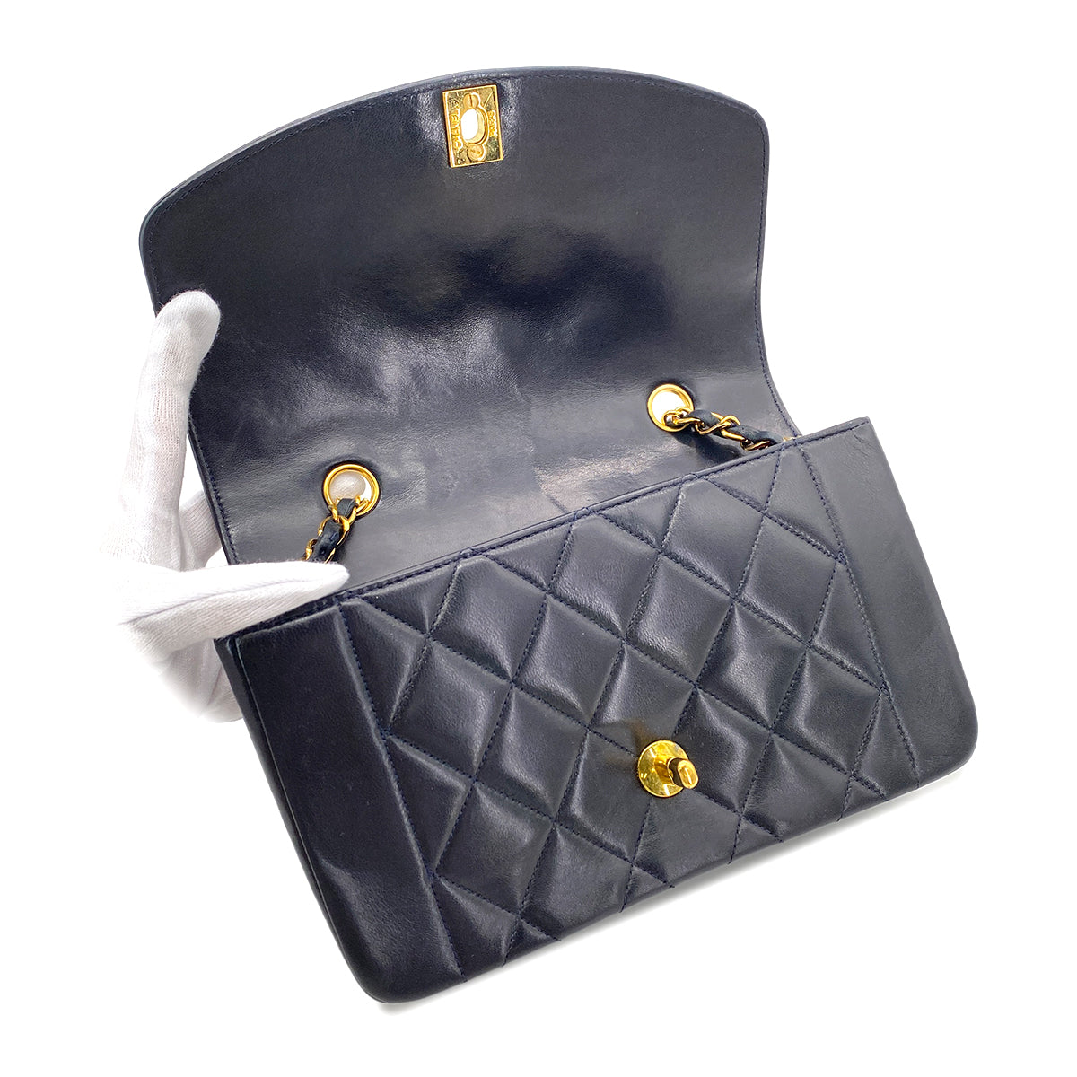 CHANEL VINTAGE DIANA SMALL CHAIN SHOULDER BAG NAVY LAMB SKIN 90269059