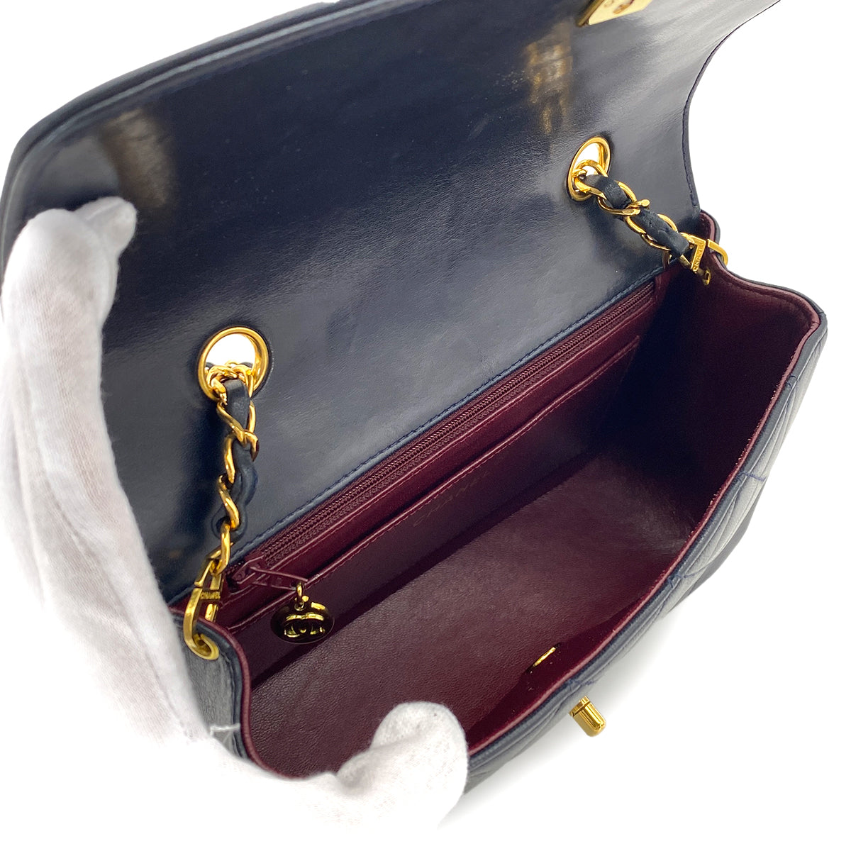 CHANEL VINTAGE DIANA SMALL CHAIN SHOULDER BAG NAVY LAMB SKIN 90269059