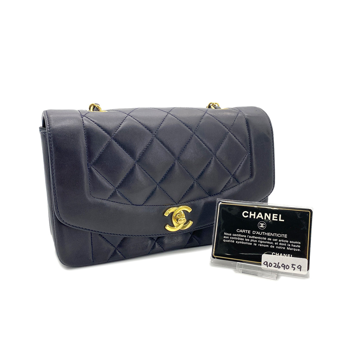 CHANEL VINTAGE DIANA SMALL CHAIN SHOULDER BAG NAVY LAMB SKIN 90269059