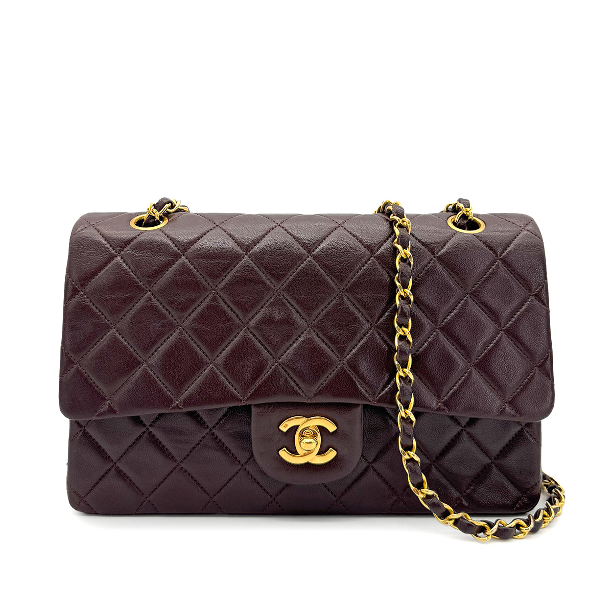 CHANEL VINTAGE CLASSIC FLAP MEDIUM CHAIN SHOULDER BAG BROWN LAMB SKIN 90269070