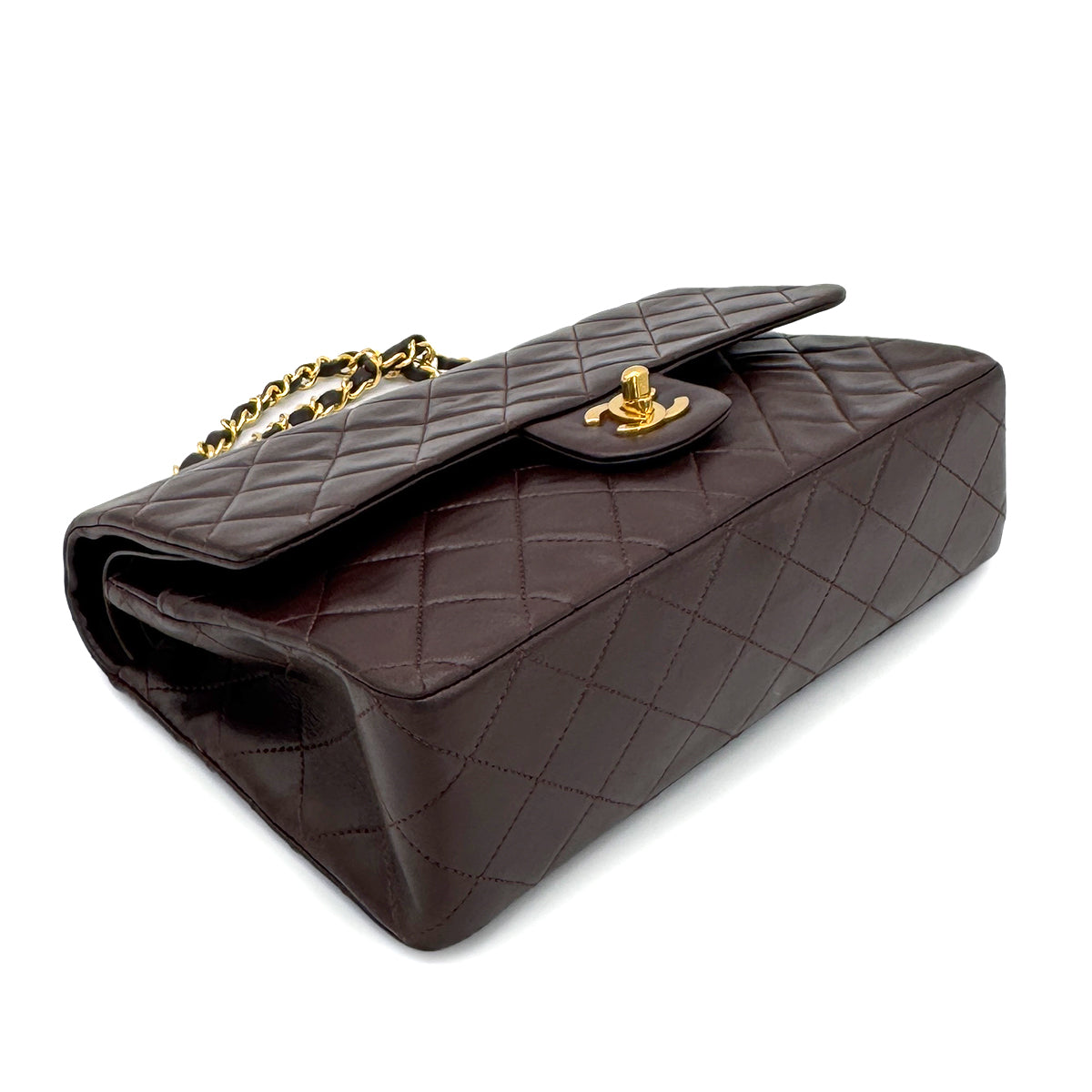 CHANEL VINTAGE CLASSIC FLAP MEDIUM CHAIN SHOULDER BAG BROWN LAMB SKIN 90269070