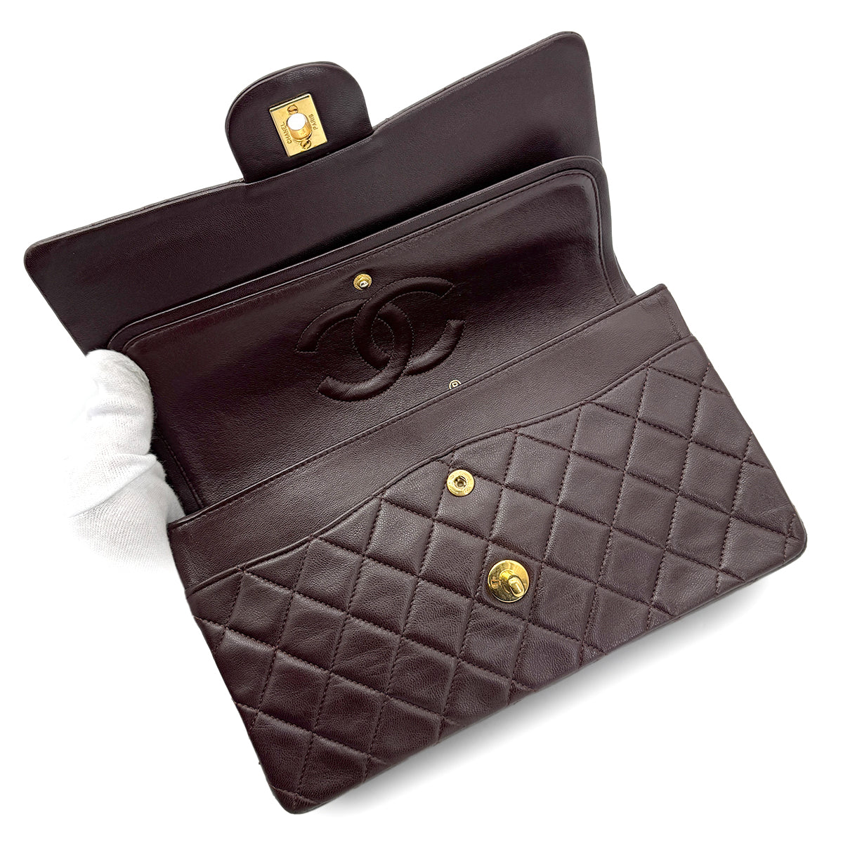 CHANEL VINTAGE CLASSIC FLAP MEDIUM CHAIN SHOULDER BAG BROWN LAMB SKIN 90269070