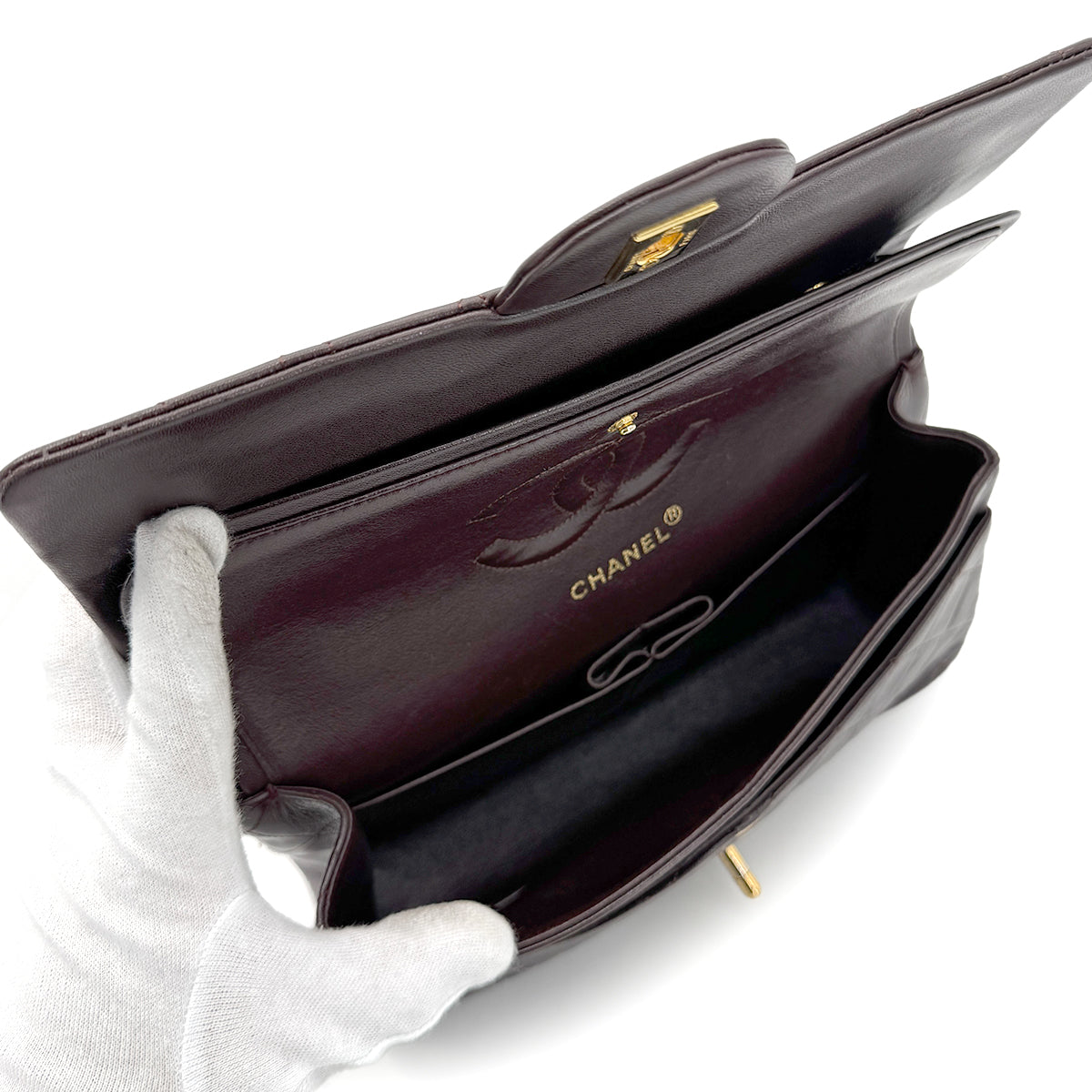 CHANEL VINTAGE CLASSIC FLAP MEDIUM CHAIN SHOULDER BAG BROWN LAMB SKIN 90269070