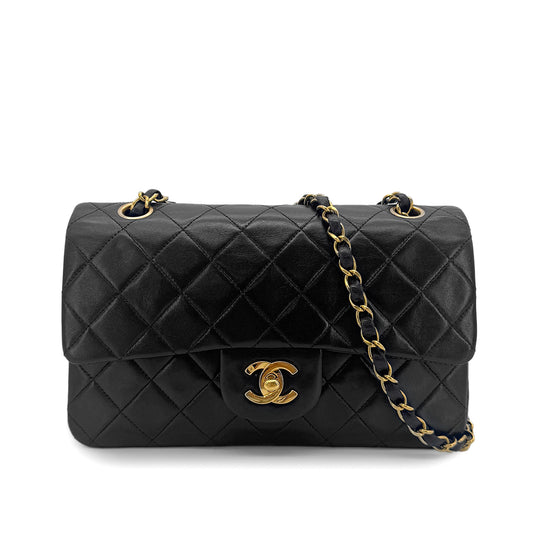 CHANEL VINTAGE CLASSIC FLAP SMALL CHAIN SHOULDER BAG BLACK LAMB SKIN 90269075