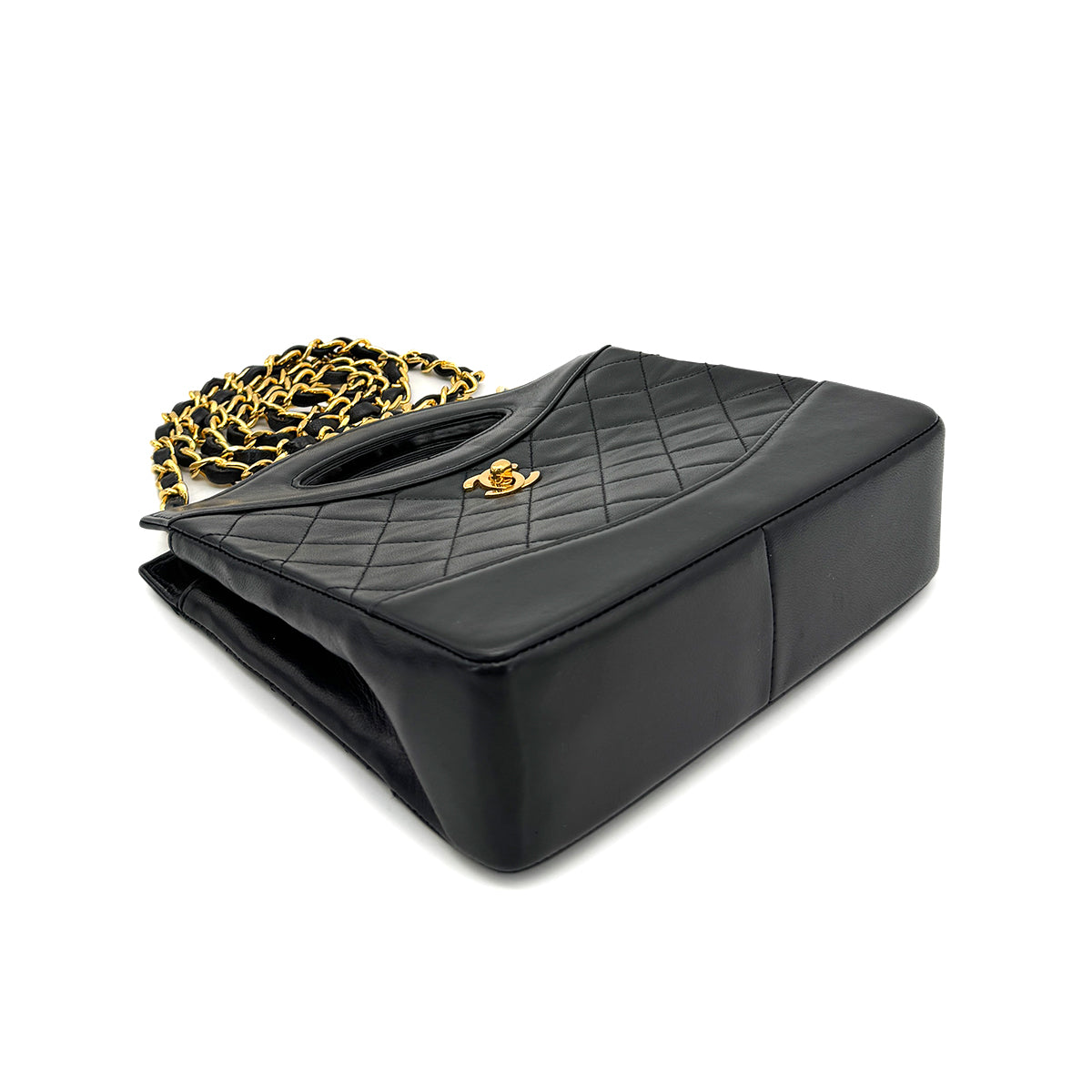 CHANEL VINTAGE 2WAY HAND CHAIN SHOULDER BAG BLACK LAMB SKIN 90269077