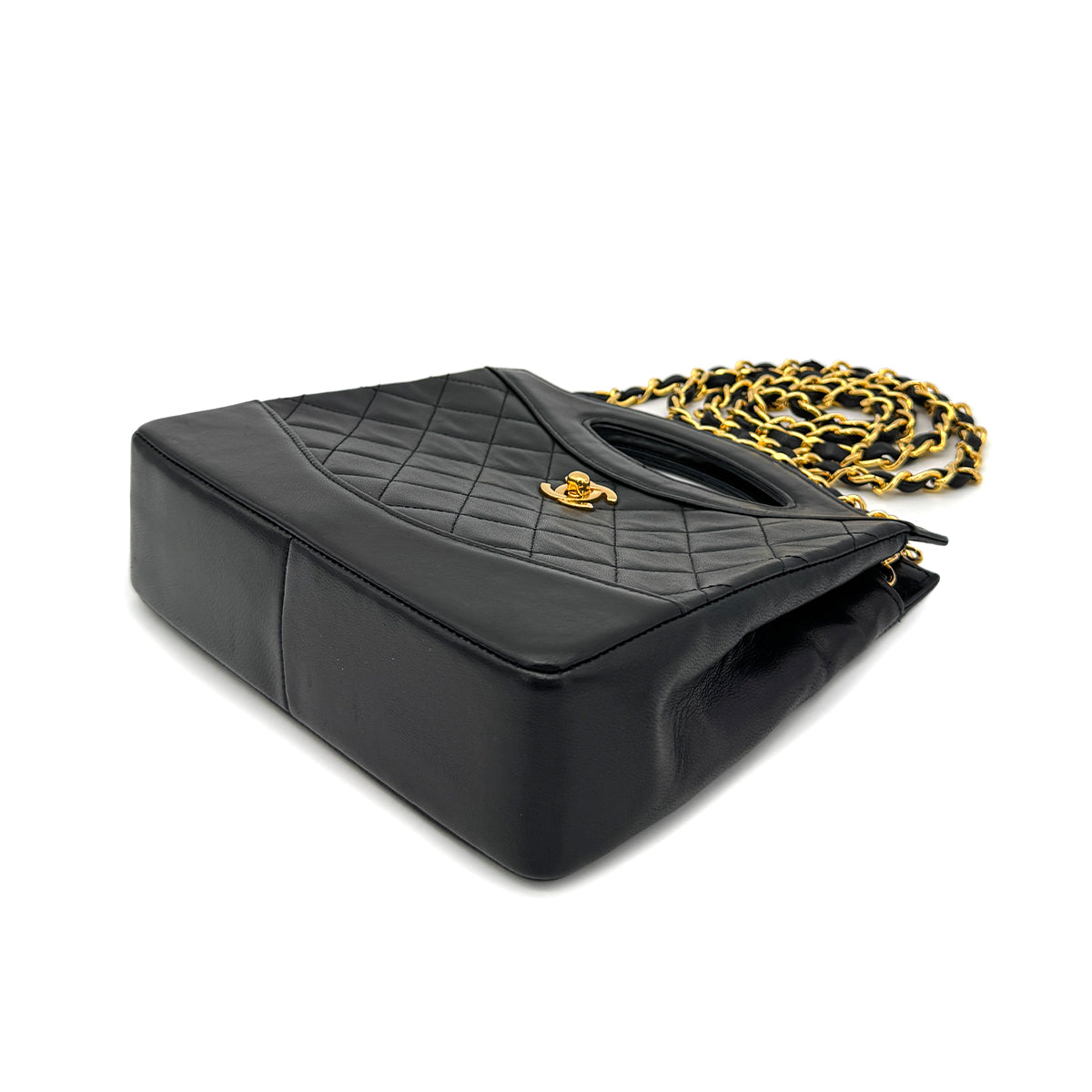 CHANEL VINTAGE 2WAY HAND CHAIN SHOULDER BAG BLACK LAMB SKIN 90269077