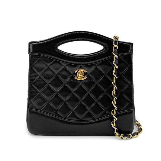 CHANEL VINTAGE 2WAY HAND CHAIN SHOULDER BAG BLACK LAMB SKIN 90269080