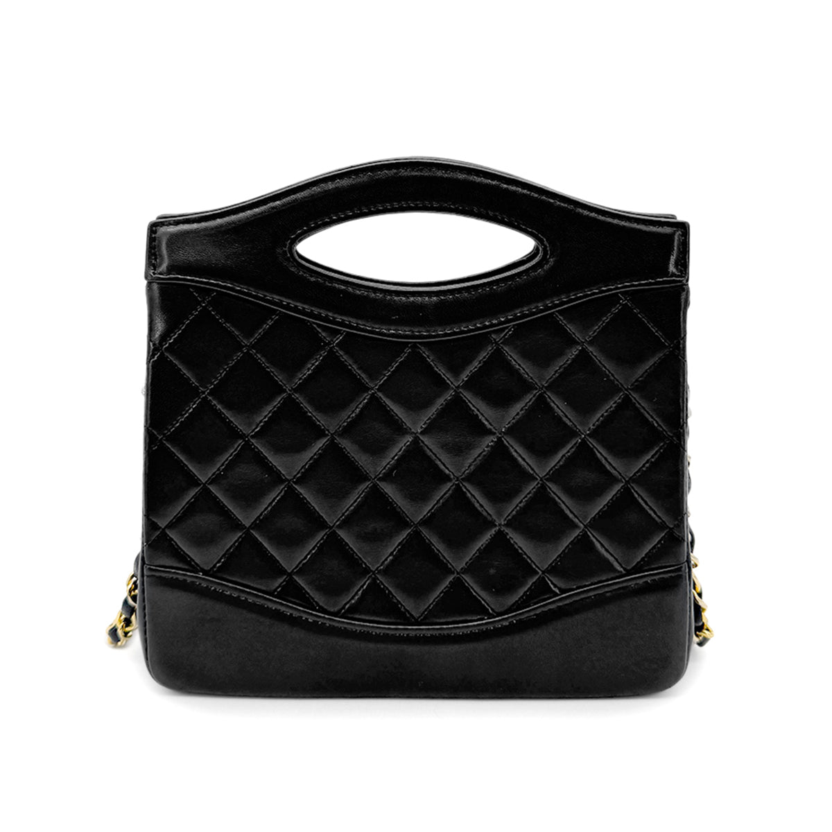 CHANEL VINTAGE 2WAY HAND CHAIN SHOULDER BAG BLACK LAMB SKIN 90269080