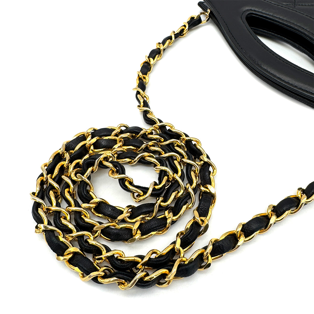 CHANEL VINTAGE 2WAY HAND CHAIN SHOULDER BAG BLACK LAMB SKIN 90269080