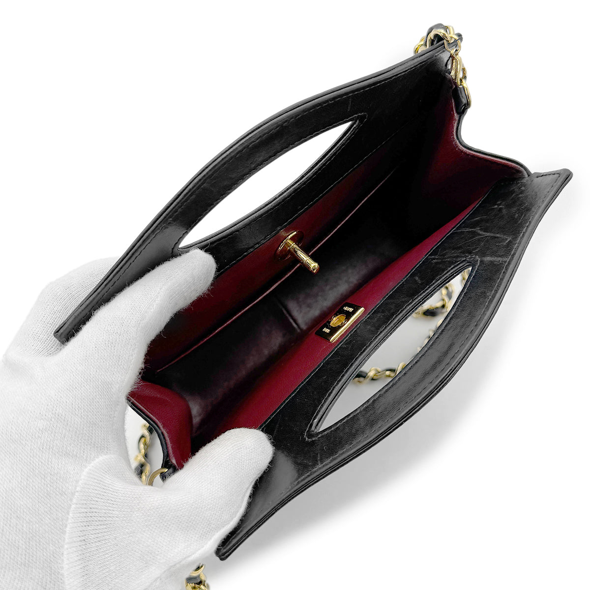 CHANEL VINTAGE 2WAY HAND CHAIN SHOULDER BAG BLACK LAMB SKIN 90269080