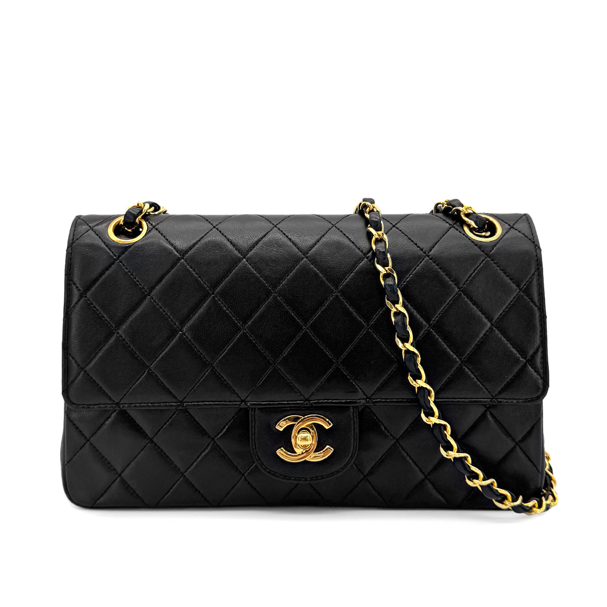 CHANEL VINTAGE MATELASSE CHAIN SHOULDER BAG BLACK LAMB SKIN 90269081