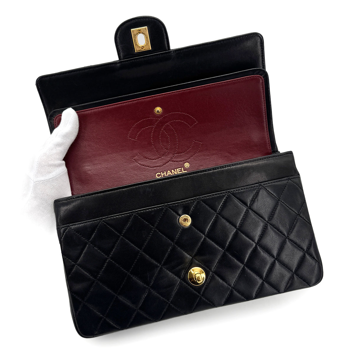 CHANEL VINTAGE MATELASSE CHAIN SHOULDER BAG BLACK LAMB SKIN 90269081