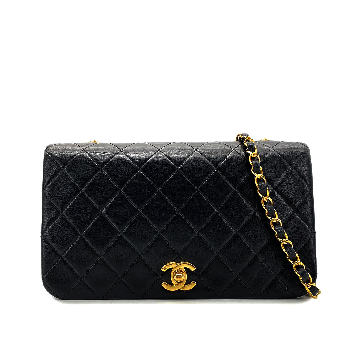 CHANEL VINTAGE FULL FLAP CHAIN SHOULDER BAG BLACK LAMB SKIN 90269094