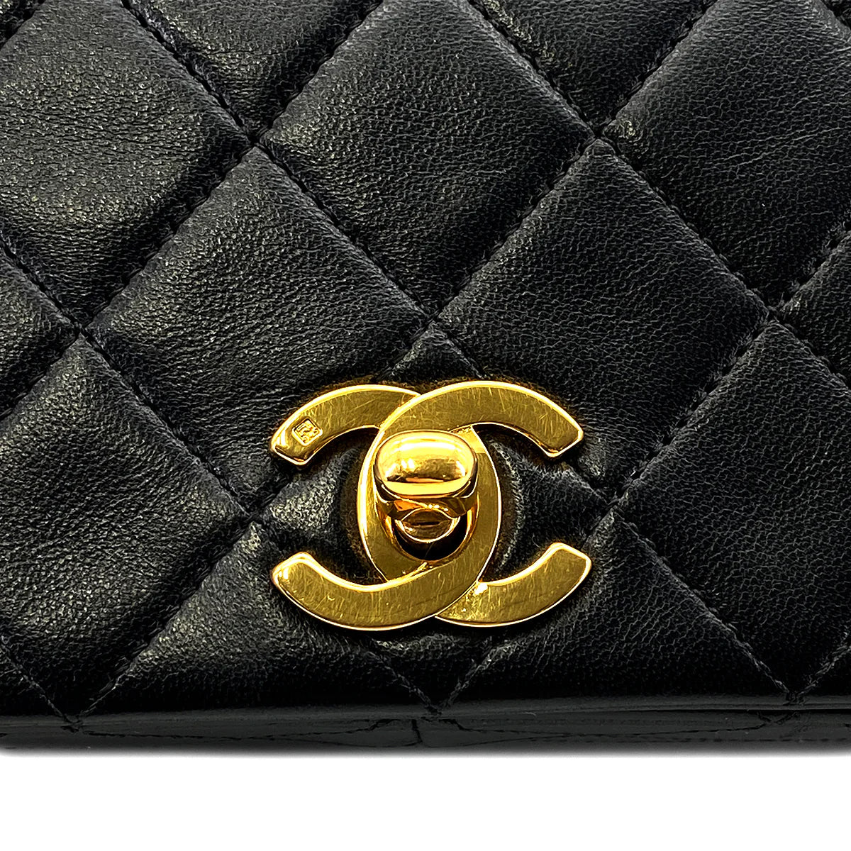 CHANEL VINTAGE FULL FLAP CHAIN SHOULDER BAG BLACK LAMB SKIN 90269094