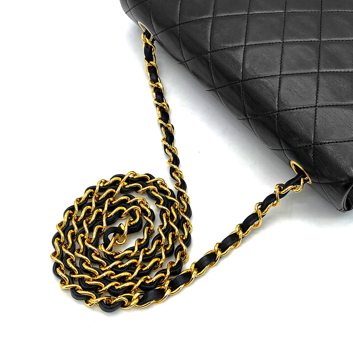 CHANEL VINTAGE FULL FLAP CHAIN SHOULDER BAG BLACK LAMB SKIN 90269094