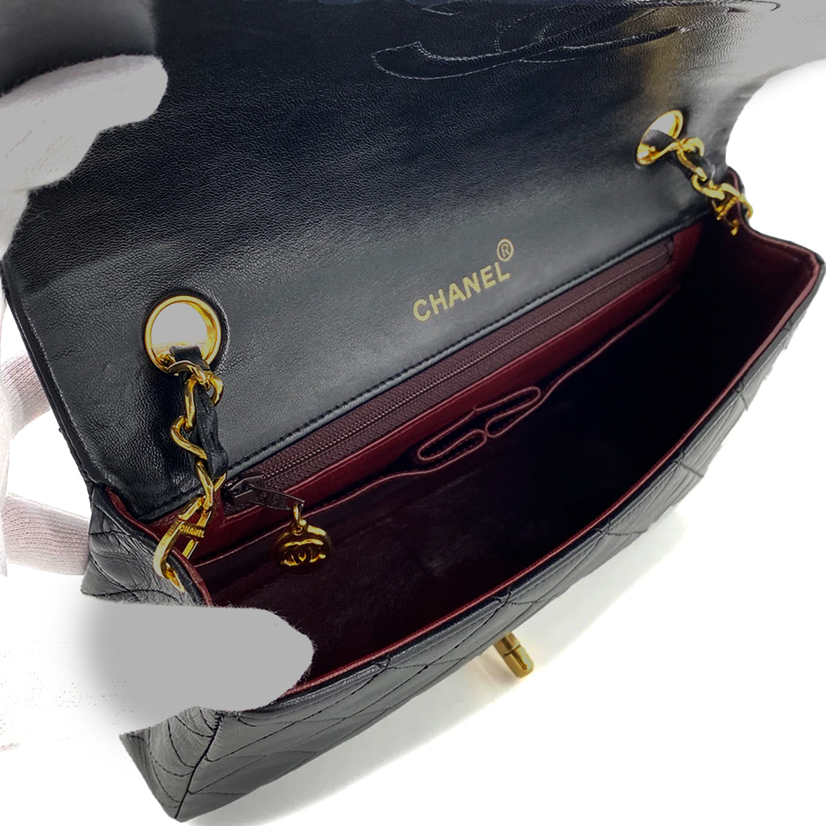 CHANEL VINTAGE FULL FLAP CHAIN SHOULDER BAG BLACK LAMB SKIN 90269094