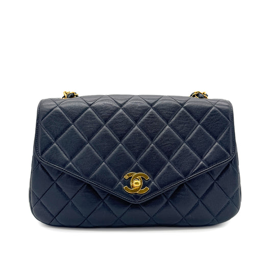 CHANEL VINTAGE MATELASSE CHAIN SHOULDER BAG NAVY LAMB SKIN 90269101