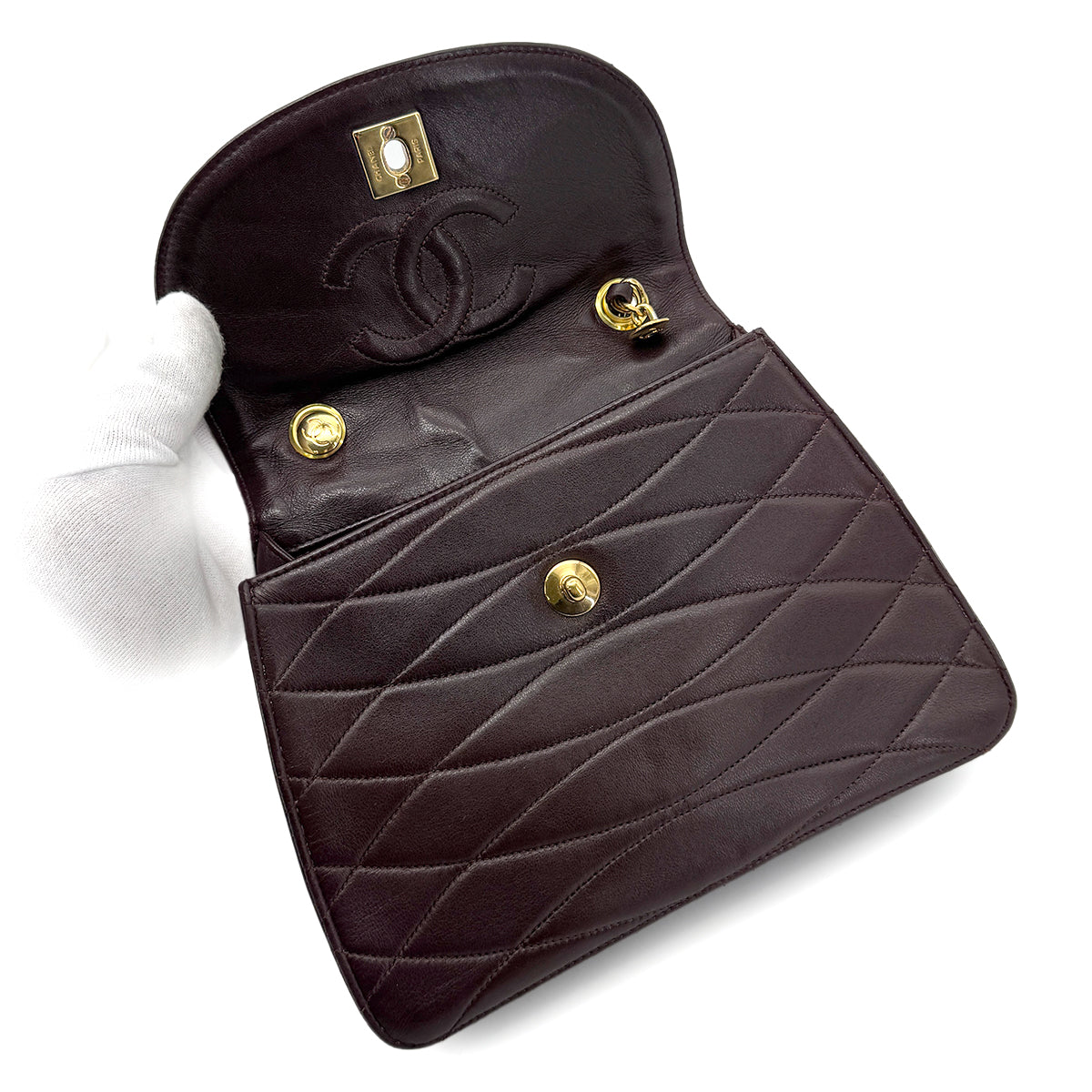 CHANEL VINTAGE CHAIN SHOULDER BAG BROWN LAMB SKIN 90269102