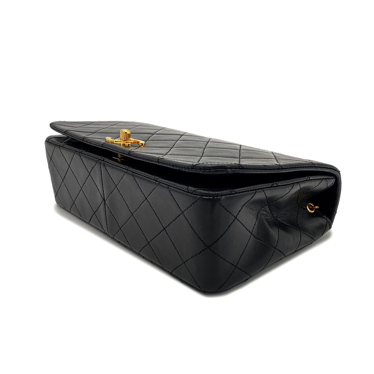 CHANEL VINTAGE FULL FLAP CHAIN SHOULDER BAG BLACK LAMB SKIN 90269118